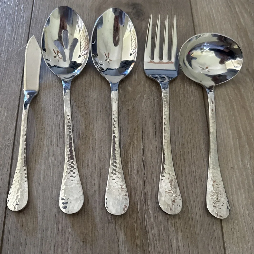 Ginkgo LAFAYETTE Stainless Hammered Glossy‎ Serving HOSTESS SERVING SET SET of 5